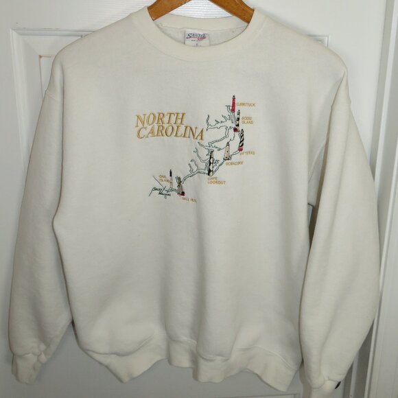 Vintage North Carolina Beach Lighthouses Embroidered Sweatshirt LG Made in USA - Picture 1 of 4